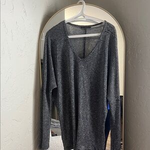 Velvet Striped V-Neck Long Sleeve Top